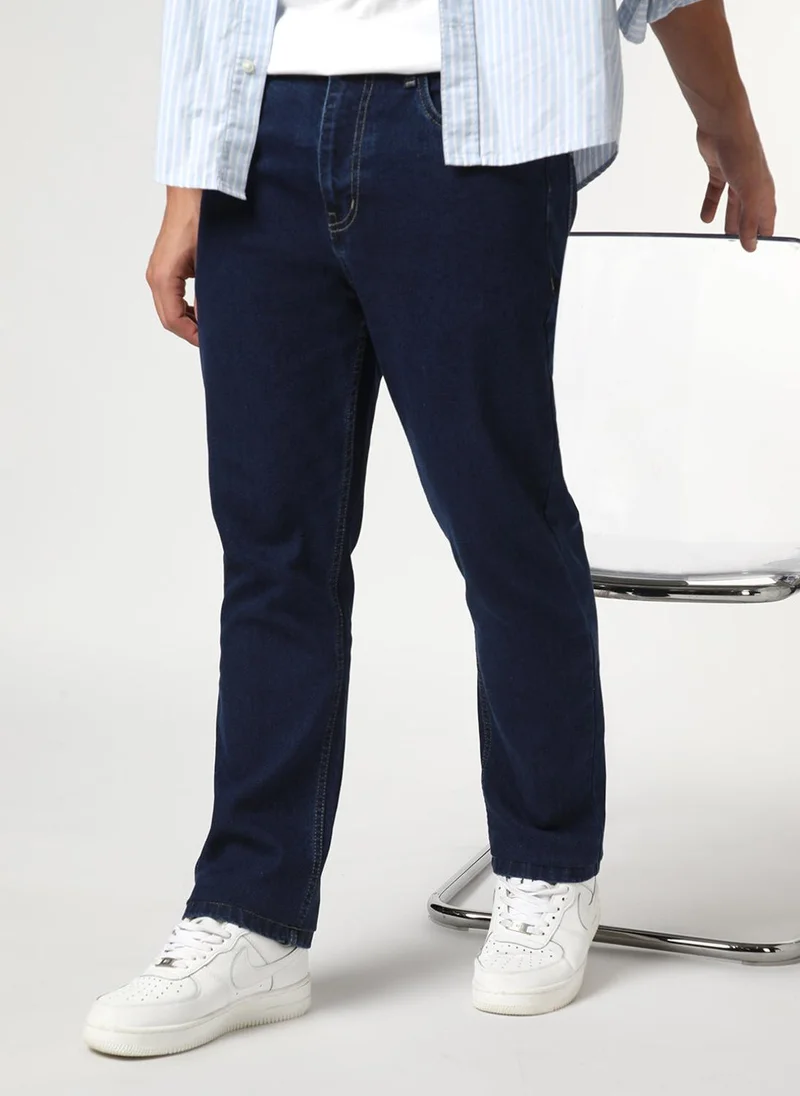 Urbano Fashion Men's Blue Straight Fit Heavy Washed Denim Jeans Stretchable